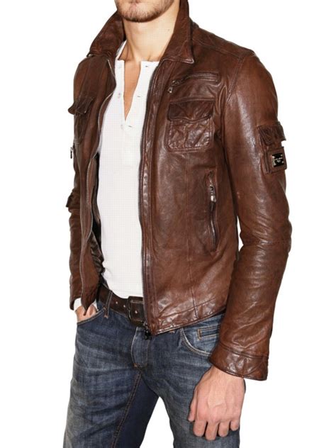 dolce gabbana down jacket men brown|dolce and gabbana leather jacket.